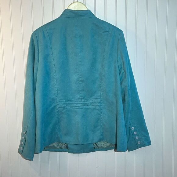 Tan Jay Button Down Jacket Women’s 14 Blue Faux Suede Classiccore Office Wear - Picture 6 of 10